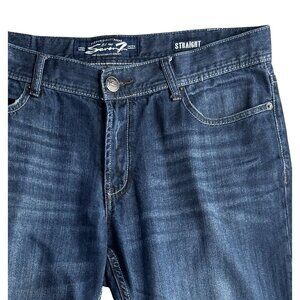 Seven 7‎ Mens Straight Fit Denim Jeans Whiskered 36x32 Dark Wash Relaxed Faded
